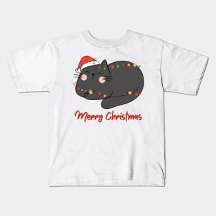 SLEEPY FUNNY CAT Merry Christmas! Kids T-Shirt